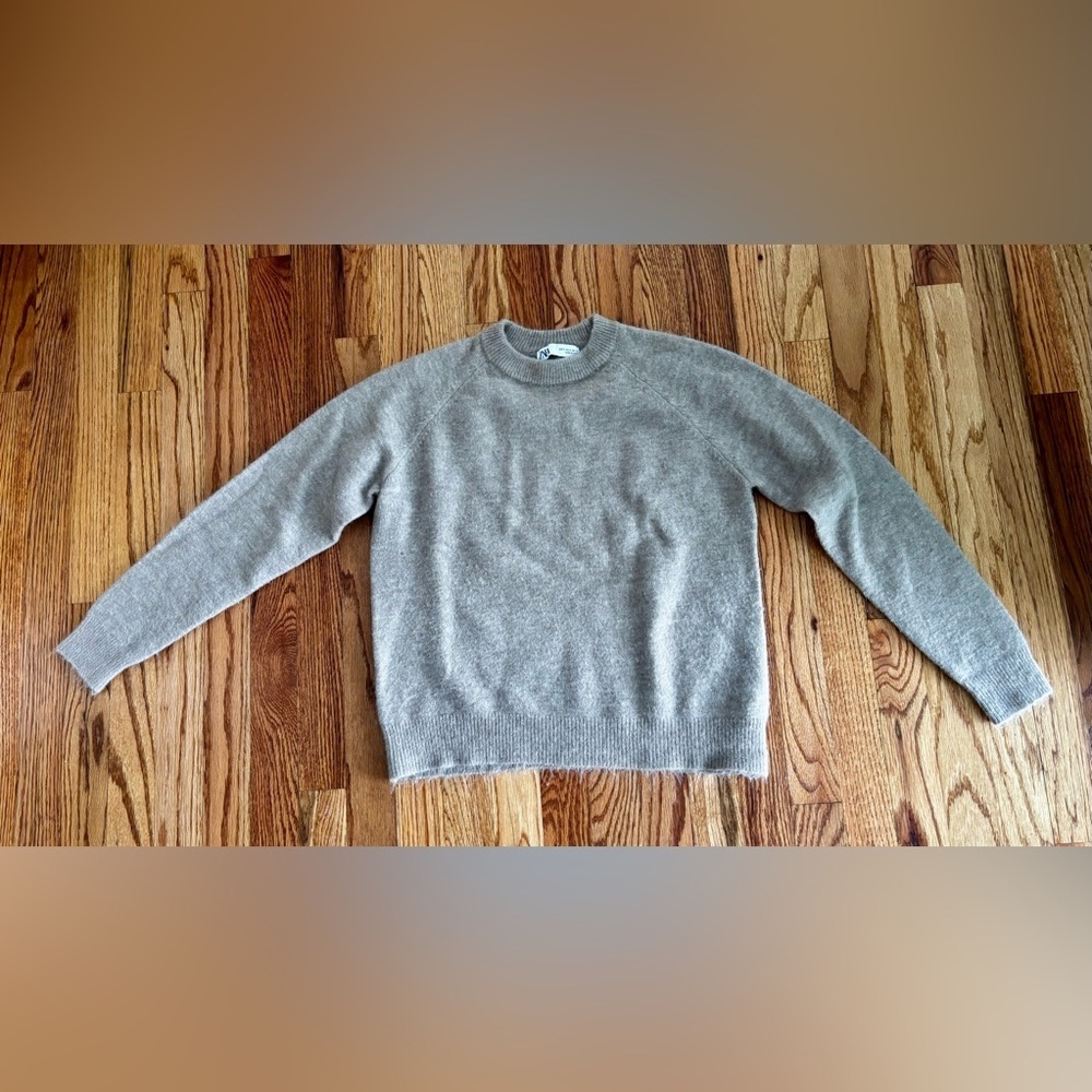 Zara Tan Knit Alpaca Blend Crew Neck Sweater - Small